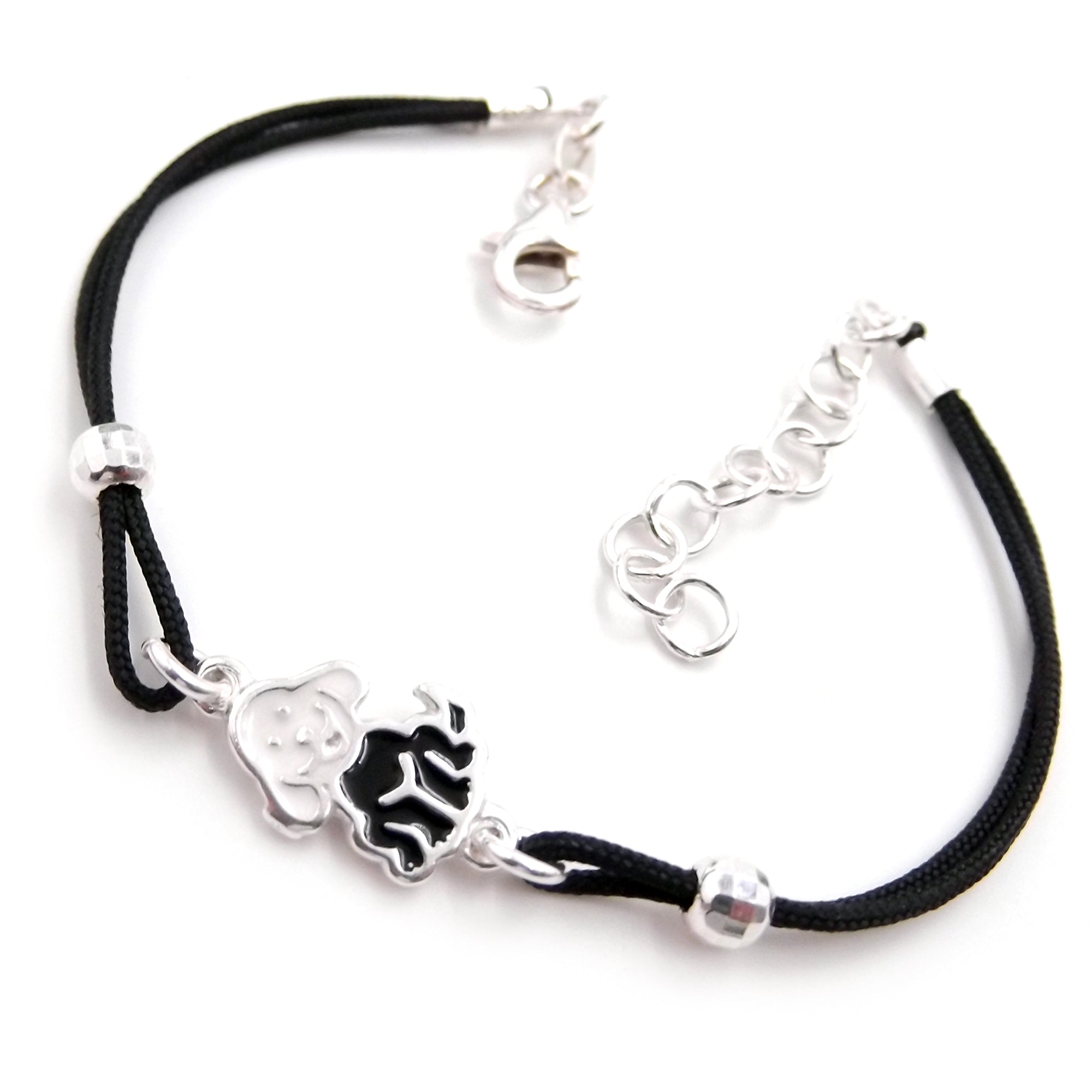 Bracciale Regolabile Donna Con Ciondolo Zampa Di Cane, Argento, Lega E Corda, Gioiello Per Amanti Degli Animali