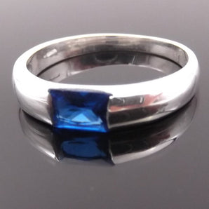 Anello Fede fedina solitario in argento 925 donna pietra blu