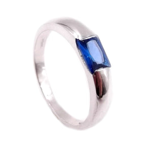 Anello Fede fedina solitario in argento 925 donna pietra blu