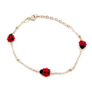 Bracciale bambina bambino con Coccinella in oro giallo 14 kt regalo Battesimo, Nascita