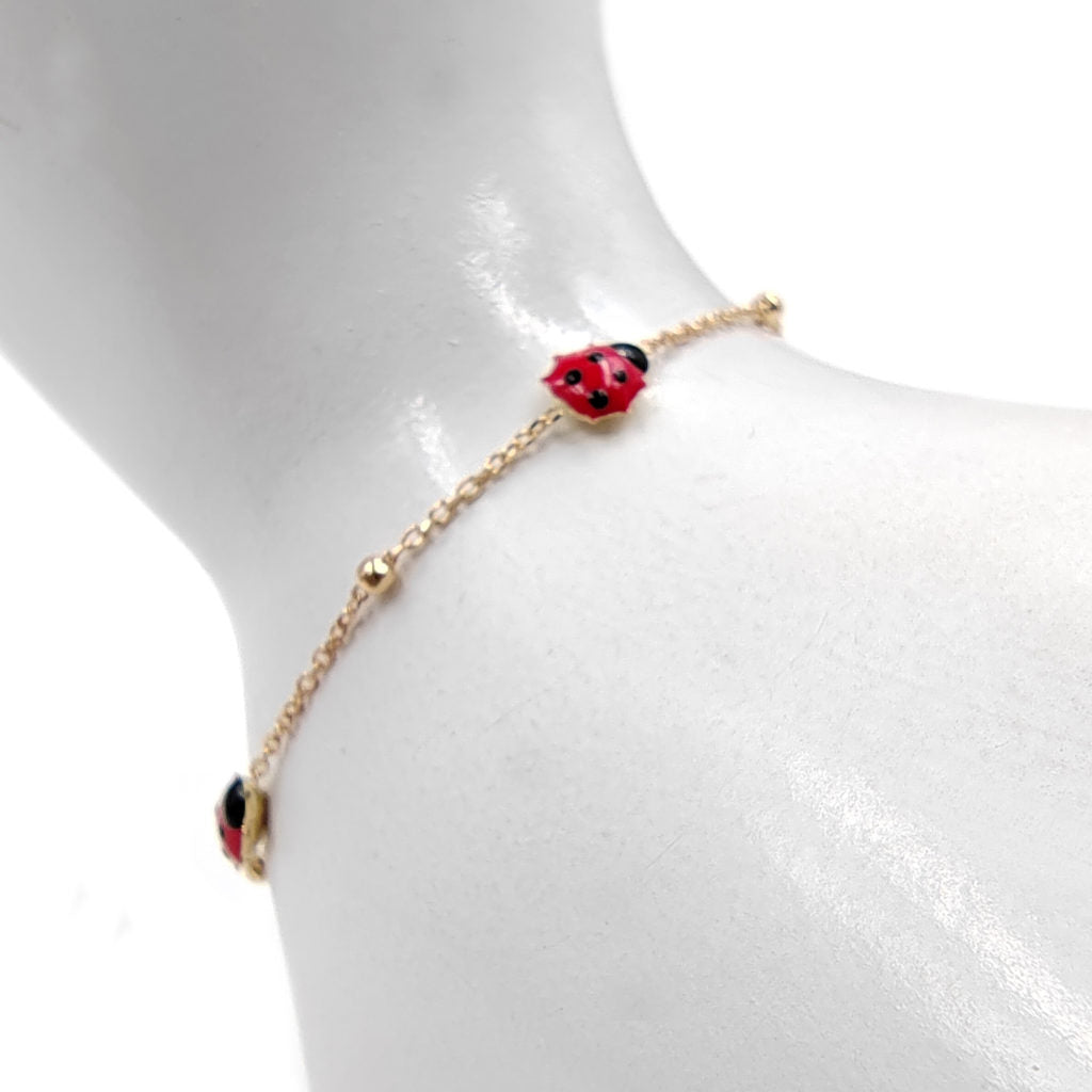 Bracciale Ragazza Oro Giallo 9K Smalto Fiori Rosa Brillante 14 cm Bracciale Ragazza Oro Giallo 9K Smalto Fiori Rosa Brillante 14 cm