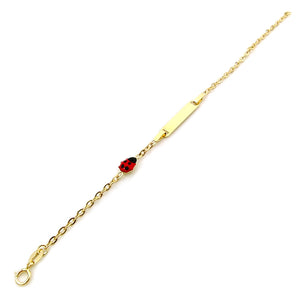 Bracciale bambino con Coccinella e targa in oro giallo 14 kt regalo Battesimo, Nascita