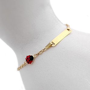 Bracciale bambino con Coccinella e targa in oro giallo 14 kt regalo Battesimo, Nascita