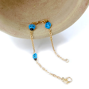 Bracciale bambina bambino con Coccinella Azzurra in oro giallo 14 kt regalo Battesimo, Nascita