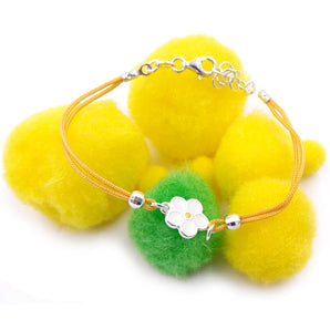 Bracciale Fiore in cotone giallo e argento