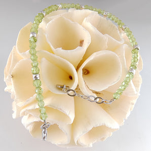 Bracciale Uomo Donna in Argento 925 con Perline Peridoto Braccialetto 20cm Regolabile