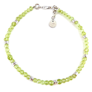 Bracciale Uomo Donna in Argento 925 con Perline Peridoto Braccialetto 20cm Regolabile