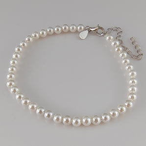 Bracciale con Perle in Perlizzato Bianco Braccialetto Uomo Donna in Argento 925