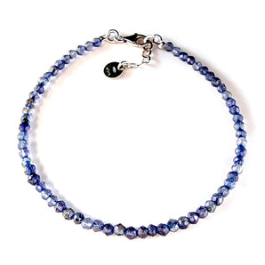 Bracciale Uomo in Argento 925 Braccialetto Pietre Dure Palline Iolite Blu