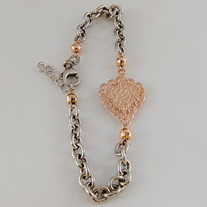 Bracciale in Argento 925 con Ciondolo Sacro Cuore Placcato Oro Rosa – Gioiello di Fede Fatto a Mano