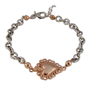 Bracciale in Argento 925 con Ciondolo Sacro Cuore Placcato Oro Rosa – Gioiello di Fede Fatto a Mano