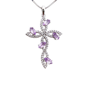 Collana Croce Pendente con Ametista in argento 925