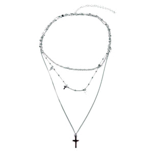 Collana Multifilo da donna in Argento 925 con Croce pendente girocollo 3 strati