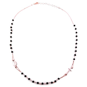 Collana Rosario in argento 925 rosa Girocollo Uomo Donna Cristalli Spinello Nero