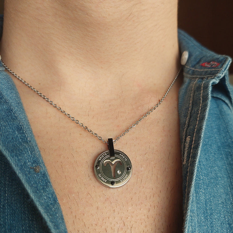 Collana Uomo In Pelle Con Ciondolo Ariete | Acciaio Inox | 50 Cm | Con Sacchetto Velluto - Foto 8