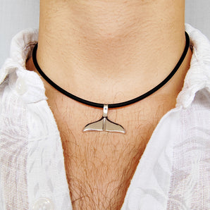 Collana Coda di Balena in Argento 925 – Girocollo in Caucciù Unisex, Gioiello Mare & Surf