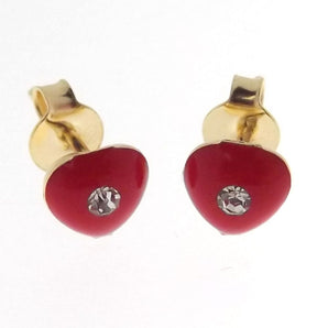 CUORE orecchini con smalto rosso in oro giallo 14 kt.