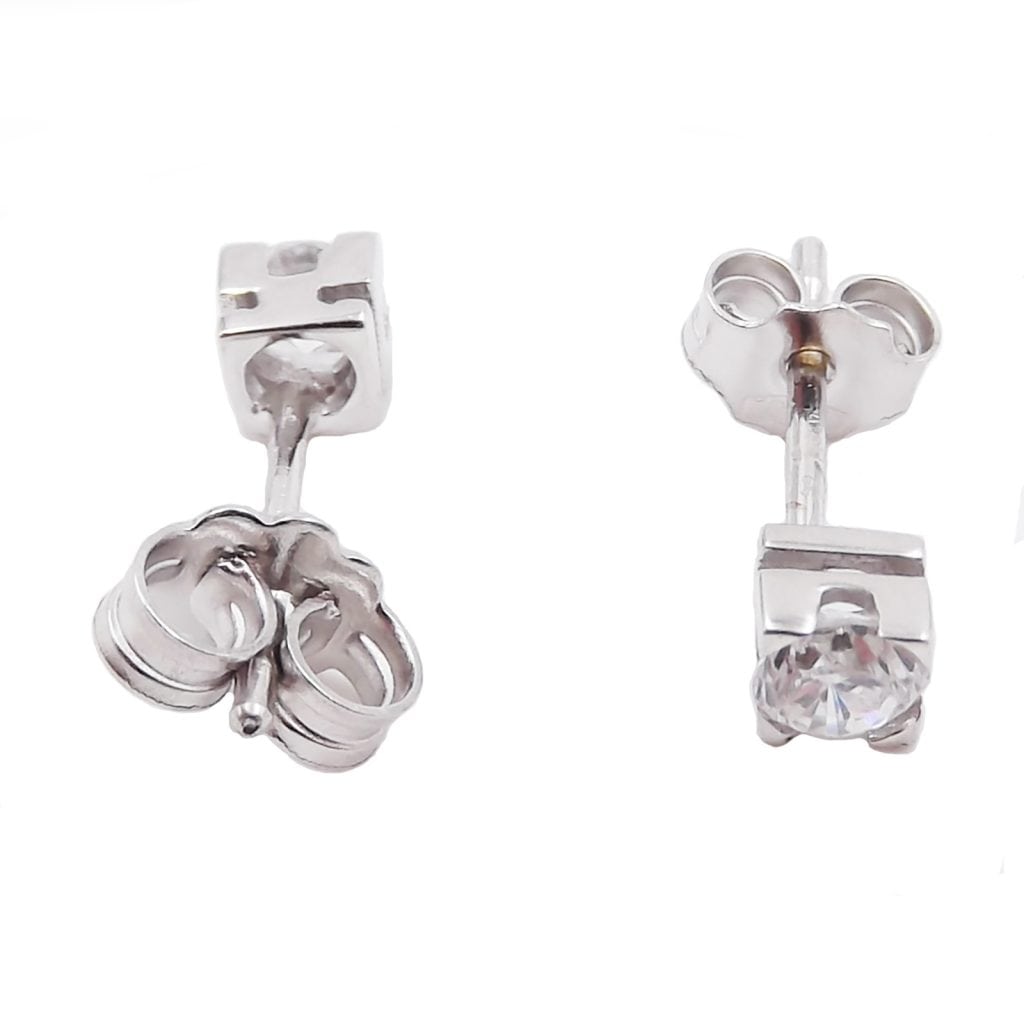 Orecchini Punto Luce In Oro Bianco 18 KT Con Zirconi Taglio Brillante, Peso 1,1 Gr, Confezione Regalo