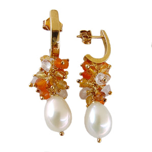 Orecchini Pendenti in Argento 925 da Donna con Perla Naturale e Pietre Dure