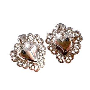 Orecchini Sacro Cuore in Argento 925, Gioielli Religiosi Donna, Ex Voto Vintage a Lobo