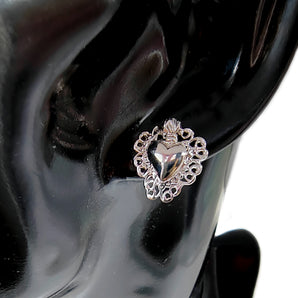 Orecchini Sacro Cuore in Argento 925, Gioielli Religiosi Donna, Ex Voto Vintage a Lobo