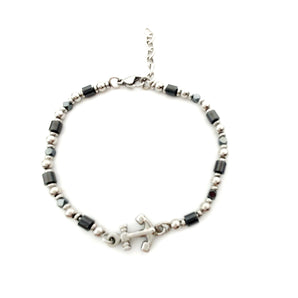 Bracciale Ancora in Acciaio e Ceramica Nera