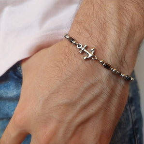 Bracciale Ancora in Acciaio e Ceramica Nera