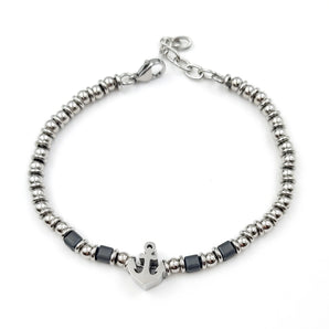 Bracciale Ancora in Acciaio e Ceramica Grigia