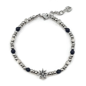 Bracciale in Acciaio Inox e Perline di Pietra Nera