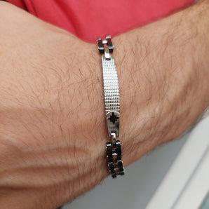 Bracciale Targa in Acciaio Inox con Rosa dei Venti
