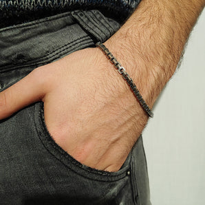 Bracciale da Uomo in Argento 925 Brunito con Catena a Maglie Greca