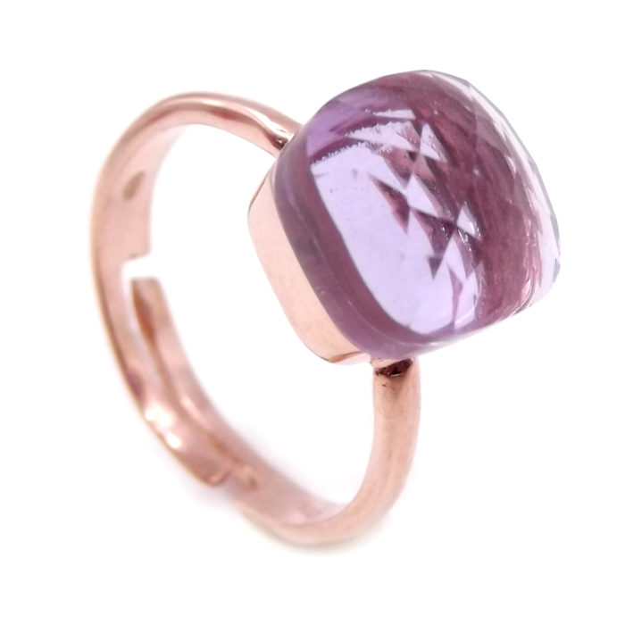 Gioielli Anelli Anelli con solitario Bellissimo anello di quarzo rosa 925 argento sterling parzialmente dorato 
